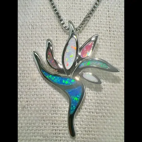 Stunning Silver and Opal Floral Pendant Necklace - Picture 4 of 11